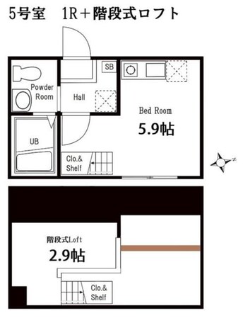 ハーミットクラブハウス三ツ沢南町ＩＩの物件間取画像